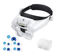 HOMGEN Lupa de Cabeza Profesional con Luz LED Recargable Gafas de Aumento con 5 Lentes Desmontables (1X-3.5X) Lupa con Diadema Ajustable Manos Libres Para Joyería, Relojería,Electrónica y Manualidades