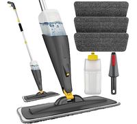 Homgif Fregona Mopa con Pulverizador 135CM, Spray Mop 550ML Mopas de Limpieza Suelos, Fregona Microfibra para el Hogar, Cocina, Madera Dura, Madera, Cerámica (Gris y Amarillo)