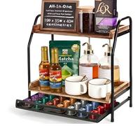 HomGOAT Organizador de estación de café con soporte para cápsulas de café, estantes de barra de café de 2 niveles con soporte para cápsulas Nespresso, estación de té con organizador de bolsas de té