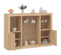 Homgoday Aparador con luces LED, 3 unidades, roble Sonoma, de madera contrachapada, mueble de suelo, muebles, mesilla de noche, aparador para dormitorio, modelo 3209130