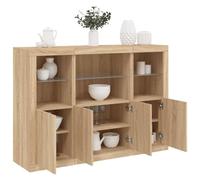 Homgoday Aparador con luces LED, 3 unidades, roble Sonoma, de madera contrachapada, mueble de suelo, muebles, mesilla de noche, aparador para dormitorio, modelo 3209109