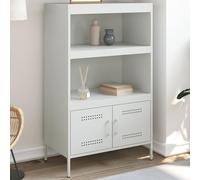 Homgoday Armario auxiliar con 2 estantes y 2 compartimentos, armario multiusos para salón, oficina, cocina, color blanco, 68 x 39 x 113 cm, acero