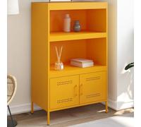 Homgoday Armario auxiliar con 2 estantes y 2 compartimentos, armario multiusos para salón, oficina, cocina, color amarillo mostaza, 68 x 39 x 113 cm, acero