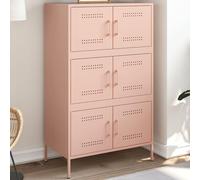 Homgoday Armario auxiliar con 6 compartimentos, armario multiusos para salón, oficina, cocina, color rosa, 68 x 39 x 113 cm, acero
