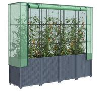 Homgoday Arriate con Cubierta Invernadero Aspecto ratán 160x40x153 cm Invernadero con Puerta y Ventanas para Balcón caseta de Tomates Invernadero Exteriores Invernadero de jardín Gris Azulado
