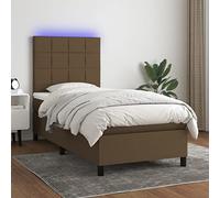 Homgoday Cama Box Spring colchón Luces LED Tela marrón Oscuro 100x200cm Cama Box Spring con Colchón Viscoelástico Espuma Protector Muelles Ensacados Bloques con Cuadros