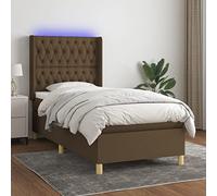 Homgoday Cama Box Spring colchón Luces LED Tela marrón Oscuro 100x200cm Cama Box Spring con Colchón Viscoelástico Somier Moderno Camas y somieres Marrón Oscuro Diseño de Botones