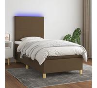 Homgoday Cama Box Spring colchón Luces LED Tela marrón Oscuro 100x200cm Cama Box Spring con Colchón Viscoelástico Espuma Protector Muelles Ensacados Diseño Plano