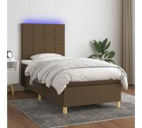 Homgoday Cama Box Spring colchón Luces LED Tela marrón Oscuro 100x200cm Somier Moderno Cama Doble Cama Box Spring con Colchón Viscoelástico Camas y somieres Marrón Oscuro Bloques con Cuadros