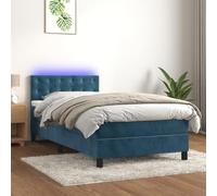Homgoday Cama Box Spring colchón y LED Terciopelo Azul Oscuro 100x200 cm Cama Box Spring con Colchón Viscoelástico Espuma Protector Muelles Ensacados Modelo Botones