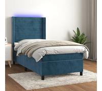 Homgoday Cama Box Spring colchón y LED Terciopelo Azul Oscuro 100x200 cm Cama Box Spring con Colchón Viscoelástico Espuma Protector Muelles Ensacados Modelo Rayas horizontales