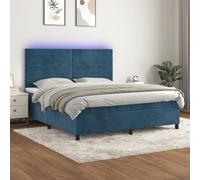 Homgoday Cama Box Spring colchón y LED Terciopelo Azul Oscuro 180x200 cm Cama Box Spring con Colchón Viscoelástico Espuma Protector Muelles Ensacados