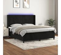 Homgoday Cama Box Spring colchón y LED Terciopelo Negro 180x200 cm Cama Box Spring con Colchón Viscoelástico Espuma Protector Muelles Ensacados Modelo Diseño Plano