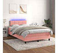 Homgoday Cama Box Spring colchón y LED Terciopelo Rosa 120x200 cm Cama Box Spring con Colchón Viscoelástico Espuma Protector Muelles Ensacados