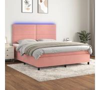 Homgoday Cama Box Spring colchón y LED Terciopelo Rosa 180x200 cm Cama Box Spring con Colchón Viscoelástico Espuma Protector Muelles Ensacados Modelo Liso con Clavos