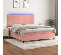 Homgoday Cama Box Spring colchón y LED Terciopelo Rosa 180x200 cm Cama Box Spring con Colchón Viscoelástico Espuma Protector Muelles Ensacados Modelo Rayas horizontales