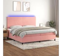 Homgoday Cama Box Spring colchón y LED Terciopelo Rosa 200x200 cm Cama Box Spring con Colchón Viscoelástico Espuma Protector Muelles Ensacados Modelo Diseño Plano