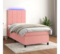 Homgoday Cama Box Spring colchón y LED Terciopelo Rosa 90x190 cm Cama Box Spring con Colchón Viscoelástico Espuma Protector Muelles Ensacados Bloques con Cuadros