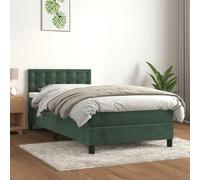 Homgoday Cama Box Spring colchón y LED Terciopelo Verde Oscuro 100x200cm Cama Box Spring con Colchón Viscoelástico Espuma Protector Muelles Ensacados