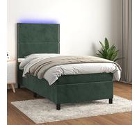 Homgoday Cama Box Spring colchón y LED Terciopelo Verde Oscuro 90x190 cm Cama Box Spring con Colchón Viscoelástico Espuma Protector Muelles Ensacados Modelo Liso con Clavos