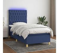 Homgoday Cama Box Spring colchón y Luces LED Tela Azul 90x190 cm Cama Box Spring con Colchón Viscoelástico Espuma Protector Muelles Ensacados Diseño de Botones