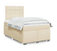 Homgoday Cama Box Spring con colchón Tela Color Crema 120x200 cm Estructura de Cama,Mueble para Dormitorio Hogar Bloques con Cuadros 120 x 200 cm