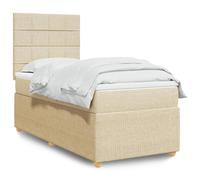 Homgoday Cama Box Spring con colchón Tela Color Crema 80x200 cm Cama Box Spring con Colchón Viscoelástico Espuma Protector Muelles Ensacados Bloques con Cuadros