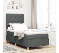 Homgoday Cama con Box Spring y Colchón Gris Oscuro 100x200 cm Tela Cama Canape, Cama Tapizada, Somier,Marco de Cama,Estructura Cama