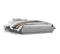 Homgoday Canapé con luces LED gris Sonoma 150 x 200 cm, cama con marco de cama, somier para dormitorio, estructura de cama, cama moderna estructura estructura