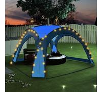 Homgoday Carpa de Fiesta con LED y 4 Paredes Laterales Azul 3,6x3,6x2,3m Pabellón de Jardín Cenador Plegable con Diseño Carpa para Camping y Playa