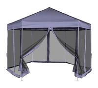 Homgoday Carpa desplegable Hexagonal 6 Paredes Blanco Crema 3,6x3,1m Pabellón de Jardín Cenador Plegable con Diseño Carpa para Camping y Playa Azul Oscuro