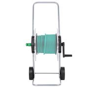 Homgoday Carrete Portamangueras de Acero Galvanizado con Ruedas, Almacena hasta 50m de Manguera de Jardín, Color Plateado y Negro