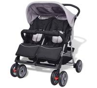 Homgoday Cochecito gemelar de Aiaio gris y negro, muebles para casa, interior, exterior, sala de estar, dormitorio