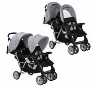 Homgoday Cochecito gemelar de tándem en Aiaio gris y negro, muebles para casa, interior, exterior, sala de estar, dormitorio