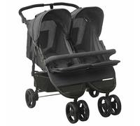 Homgoday Cochecito Gemelar Plegable Gris Antracita - Con Respaldo Ajustable y Cesta