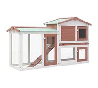 Homgoday Conejera grande para exteriores, color marrón y blanco, 145 x 45 x 85 cm, de madera, jaula para animales, jaula para pollos exterior para aves de corral, gallineros, conejos