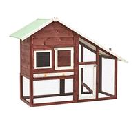 Homgoday Conejera moca y blanca de 140 x 63 x 120 cm, madera maciza de abeto, jaula para animales, jaula para pollos exterior para aves de corral, gallineros y conejos