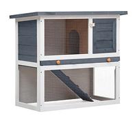 Homgoday Conejera para exteriores con 1 puerta gris de madera, jaula para animales, jaula para pollos exterior para aves de corral, gallineros, conejos