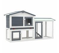 Homgoday Conejera para exteriores, grande, gris y blanca, 145 x 45 x 85 cm, de madera, jaula para animales, jaula para pollos exterior para aves de corral, gallineros, conejos