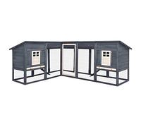 Homgoday Conejera para exteriores, grande, gris y blanca, de madera de abeto, jaula para animales, jaula para pollos exterior para aves de corral, gallineros, conejos