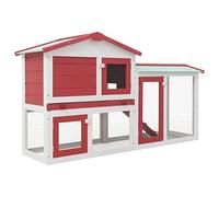 Homgoday Conejera para exteriores, grande, roja y blanca, 145 x 45 x 85 cm, madera, jaula para animales, jaula para pollos exterior para aves de corral, gallineros, conejos