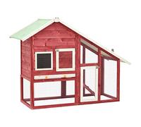 Homgoday Conejera roja y blanca de 140 x 63 x 120 cm, de madera maciza de abeto, jaula para animales, jaula para pollos exterior para aves de corral, gallineros y conejos