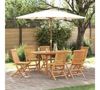 Homgoday Conjunto de 7 Piezas de Comedor de Jardín de Madera Sólida de Teca Conjunto Jardín Exterior, Muebles Jardín Exterior Resistentes Intemperie, Mesa y Sillas Terraza Impermeables