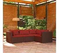 Homgoday Conjunto Jardín Exterior de Ratán Sillones y Mesa con Cojines para Balcón, Patio Set Muebles de jardín 4 Piezas y Cojines ratán sintético marrón 3X Esquina + centrales