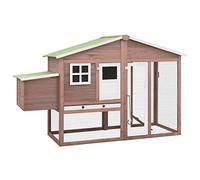 Homgoday Gallinero con casita anidadora de color mocha y blanco, de madera de abeto, jaula para animales, jaula para pollos exterior para aves de corral, gallineros y conejos