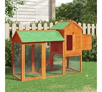 Homgoday Gallinero marrón de 193 x 65 x 117 cm, de madera maciza de pino, jaula para animales, jaula para pollos exterior para aves de corral, gallineros y conejos