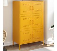Homgoday Highboard - Armario auxiliar con 6 compartimentos, armario multiusos para salón, oficina, cocina, color amarillo mostaza, 68 x 39 x 113 cm, acero