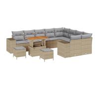 Homgoday Juego de 12 sofás de jardín con cojines beige de polirratán de acacia para exteriores