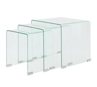 Homgoday Juego de mesa encajable de 3 piezas de vidrio templado transparente, muebles de interior para salón, oficina, dormitorio