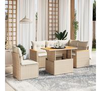 Homgoday Juego de muebles de balcón con cojines de 6 piezas, muebles de jardín, sofá modular, sofá de jardín, conjunto de sofás para balcón y terraza, color beige